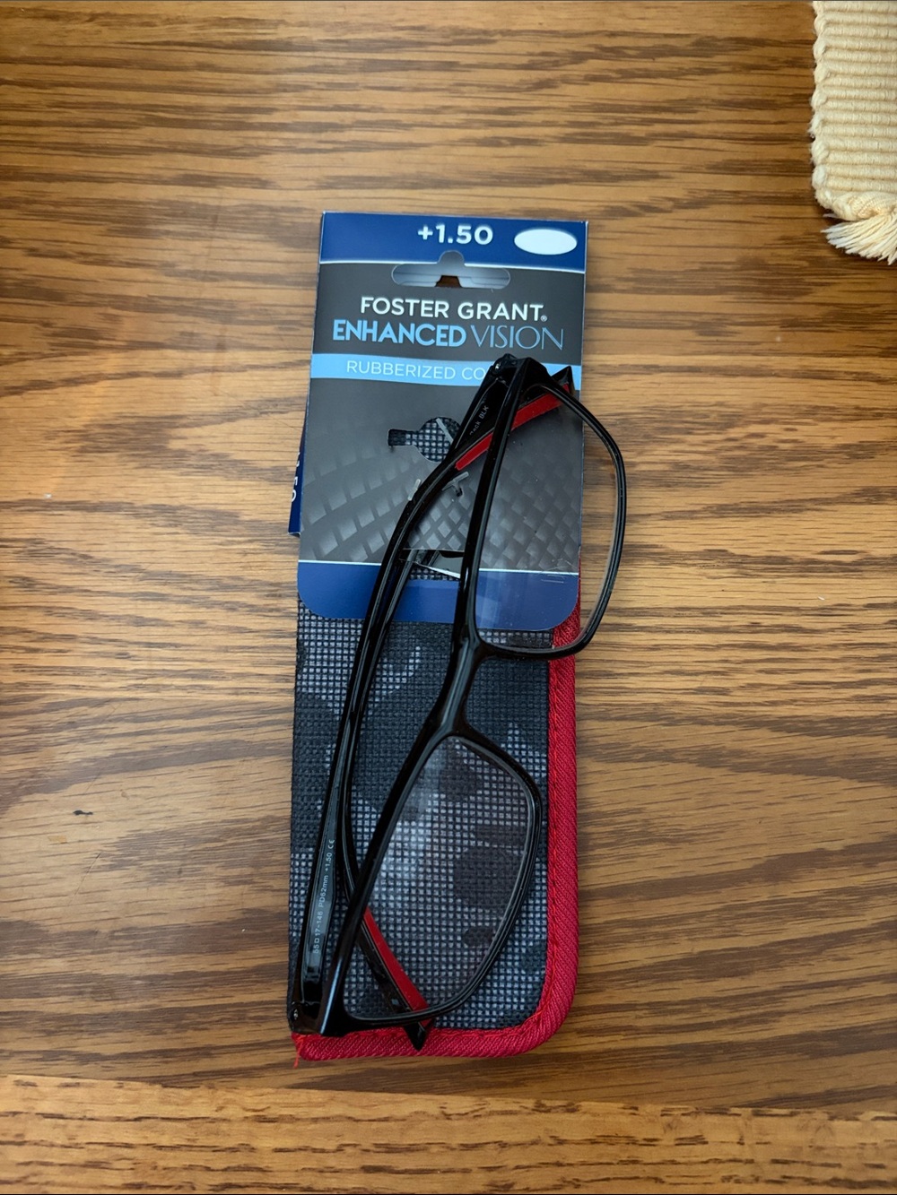 Foster Grant Men’s Black Reading Glasses with Red-Trim Case 1.5+
